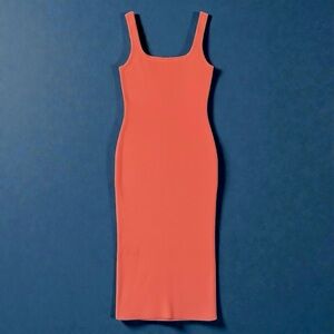NWT Intermix Coral Orange Harlow Rib Knit Midi Tank Dress Minimalist Bodycon M